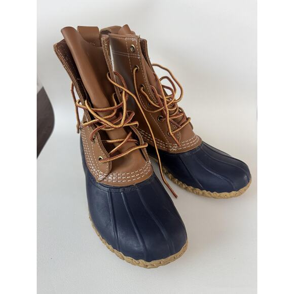 L.L.Bean Bean Boots Womens Size 8 Brown Navy Leather Duck Boots Maine Made - Picture 7 of 9